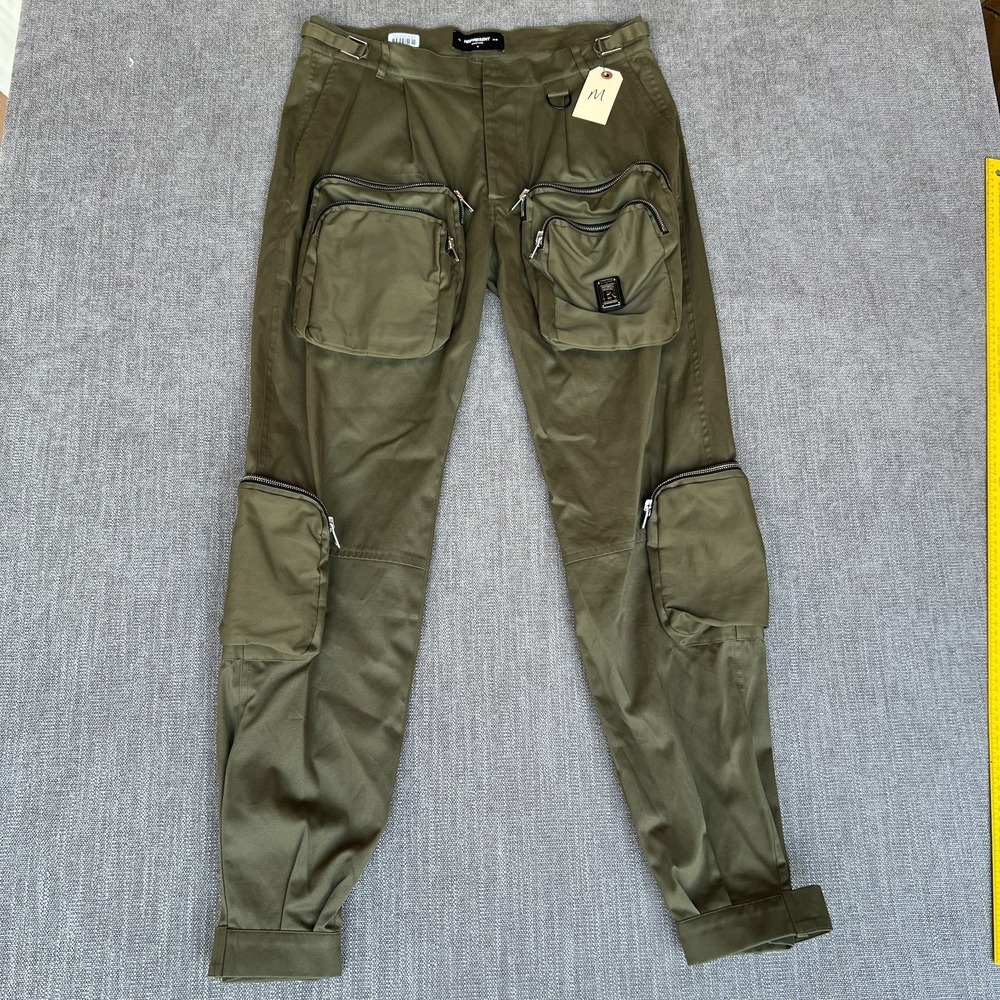 Represent Men's Multi Pocket Cargo Pants Green Zipper Military Size M 34x30